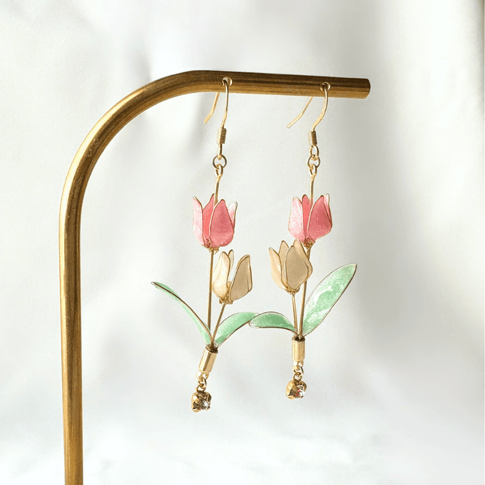 【チューリップ】ピアス ピンクと白 揺れる サージカルステンレス 金属アレルギー対応 受注生産 春の新作 | 7枚目